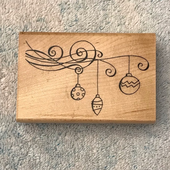 Three Christmas Tree/Ornaments Rubber Stamps Mounted on Wooden Blocks - Picture 3 of 6